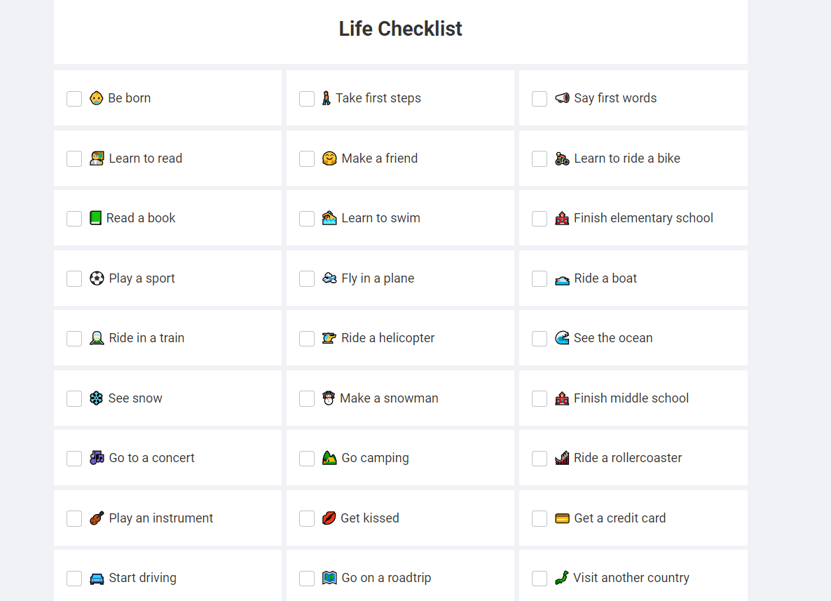 Life Checklist